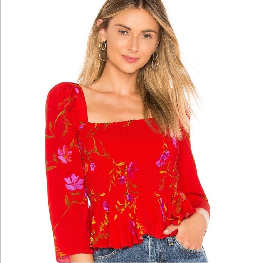 NWOT Lovers + Friends Smocked Faye Floral Puff Sleeve Top - Picture 4 of 11